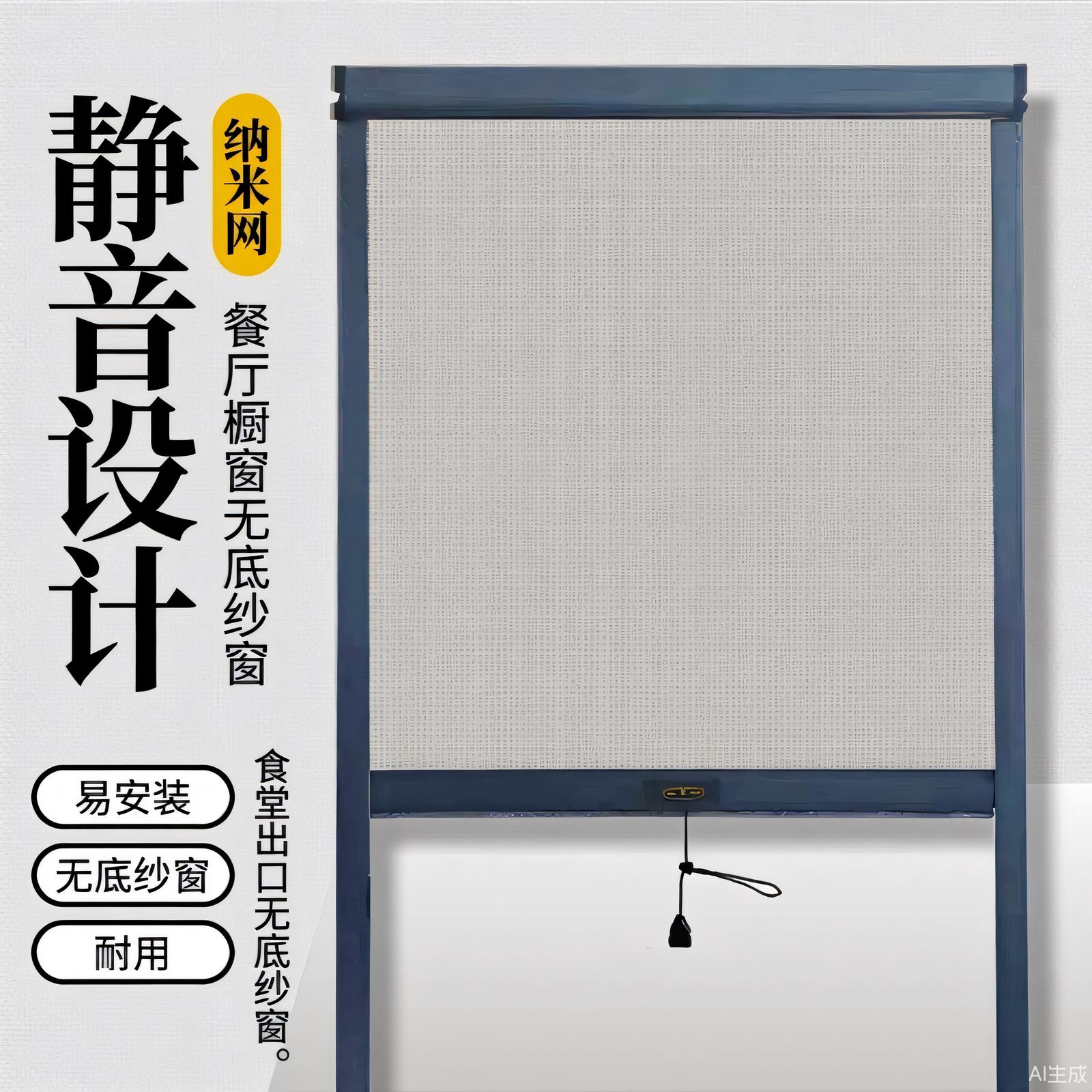 定做卷筒式卷轴隐形饭厅出口无底纱窗一键升降防蚊透气厨房纱窗