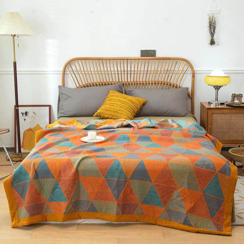 全棉三层纱布提花盖毯透气纱布加厚床单床盖双层纱毛巾被沙发毯