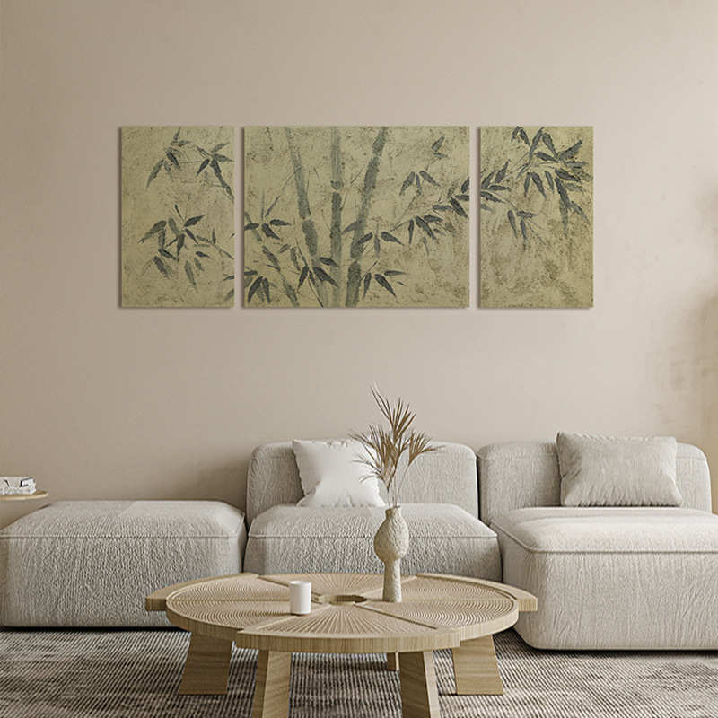 客厅装饰画新中式挂画沙发背景墙三联画侘寂风简约现代纯手绘挂画