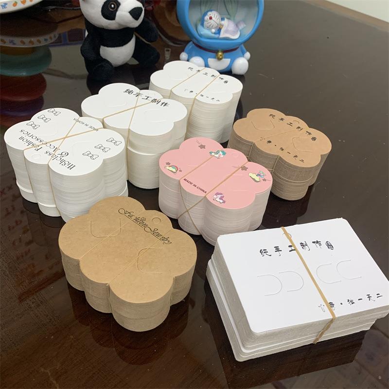 100张一捆发饰品包装蝴蝶结卡头吊牌发卡发夹云朵卡纸标签国潮
