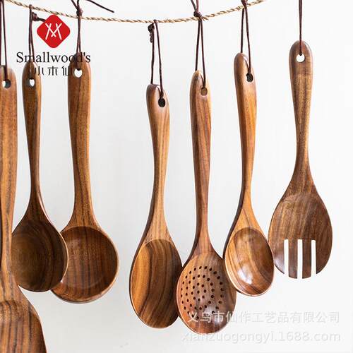 新款直销@ 柚木长柄汤勺木质漏勺不粘锅专用锅铲相思木木铲厨房用