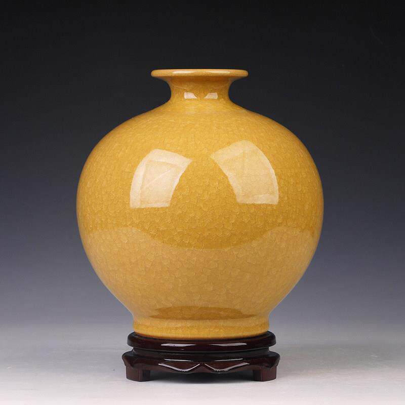 景德镇陶瓷器极简花瓶摆件饰品客厅球瓶黄色石榴瓶创意摆设插花器
