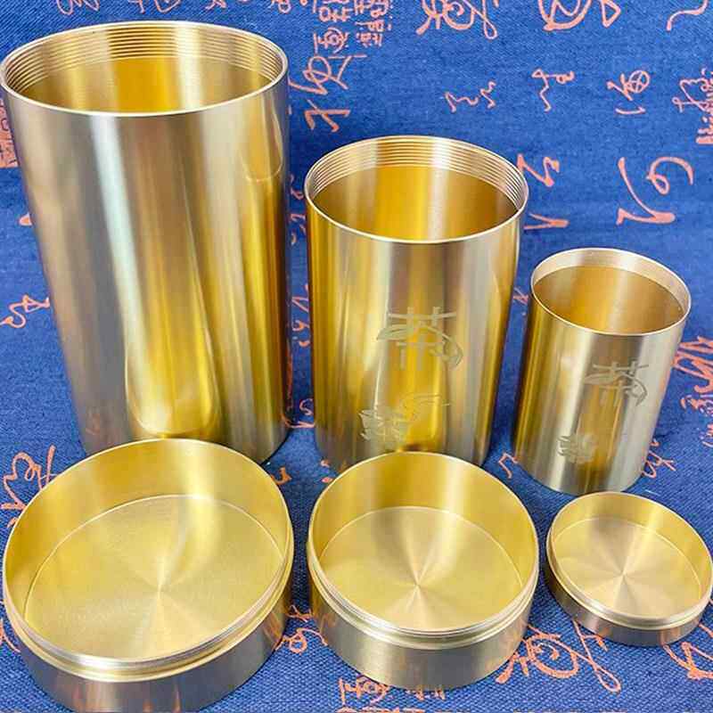 黄铜茶叶罐中式铜制室内桌面茶具密封迷你铜茶叶罐储物储蓄小铜罐