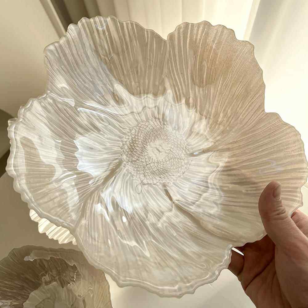 高档生活北欧现代花朵造型简家用果盘水晶玻璃零食盘好看态珠光盘