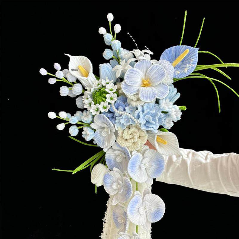 扭扭棒手捧花新娘结婚diy瀑布手工材料包彷真花束婚礼新婚礼物