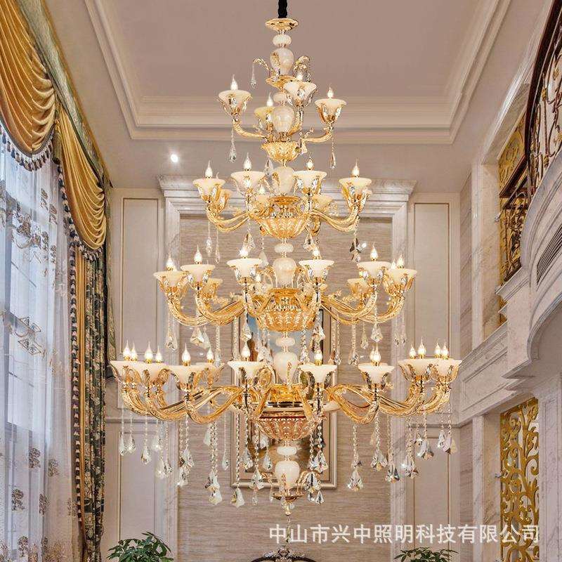 欧式全铜客厅吊灯法式大气复式别墅大厅灯酒店房间浪漫水晶铜灯