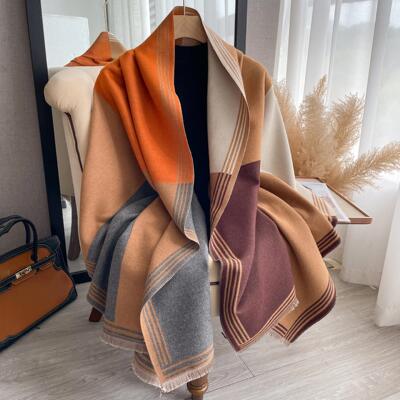 Double Sided Colorblock Scarf Shawl Geometric Pattern Casual