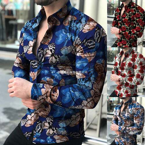 Mens Casual Fashion 3D Roses Graphic Print Shirt Oversized