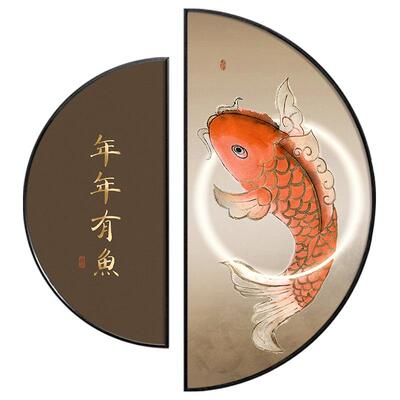 网红年年有新鱼中式厅装墙面饰画饭厅挂画现代轻奢客厅入户玄关餐