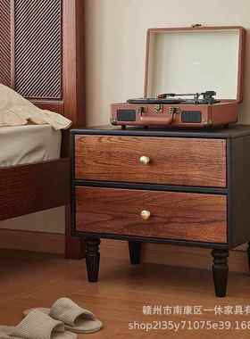 法式复古木质抽屉式实木床头柜家用整理柜简约收纳柜卧室储物矮柜
