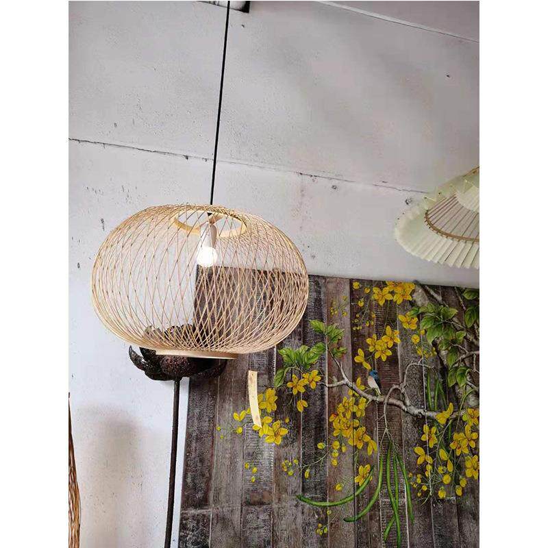 岗巴县现代简约农家乐竹艺木艺装饰吊灯餐厅竹编仿古草帽农家乐灯