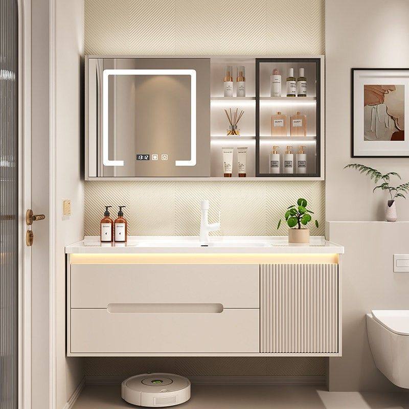 智能奶油风浴室柜组合陶瓷一体盆卫生间洗手盆柜卫浴面盆柜洗漱台,家装主材,浴室柜组合,淘宝优惠券,粉丝福利购,淘宝优惠卷
