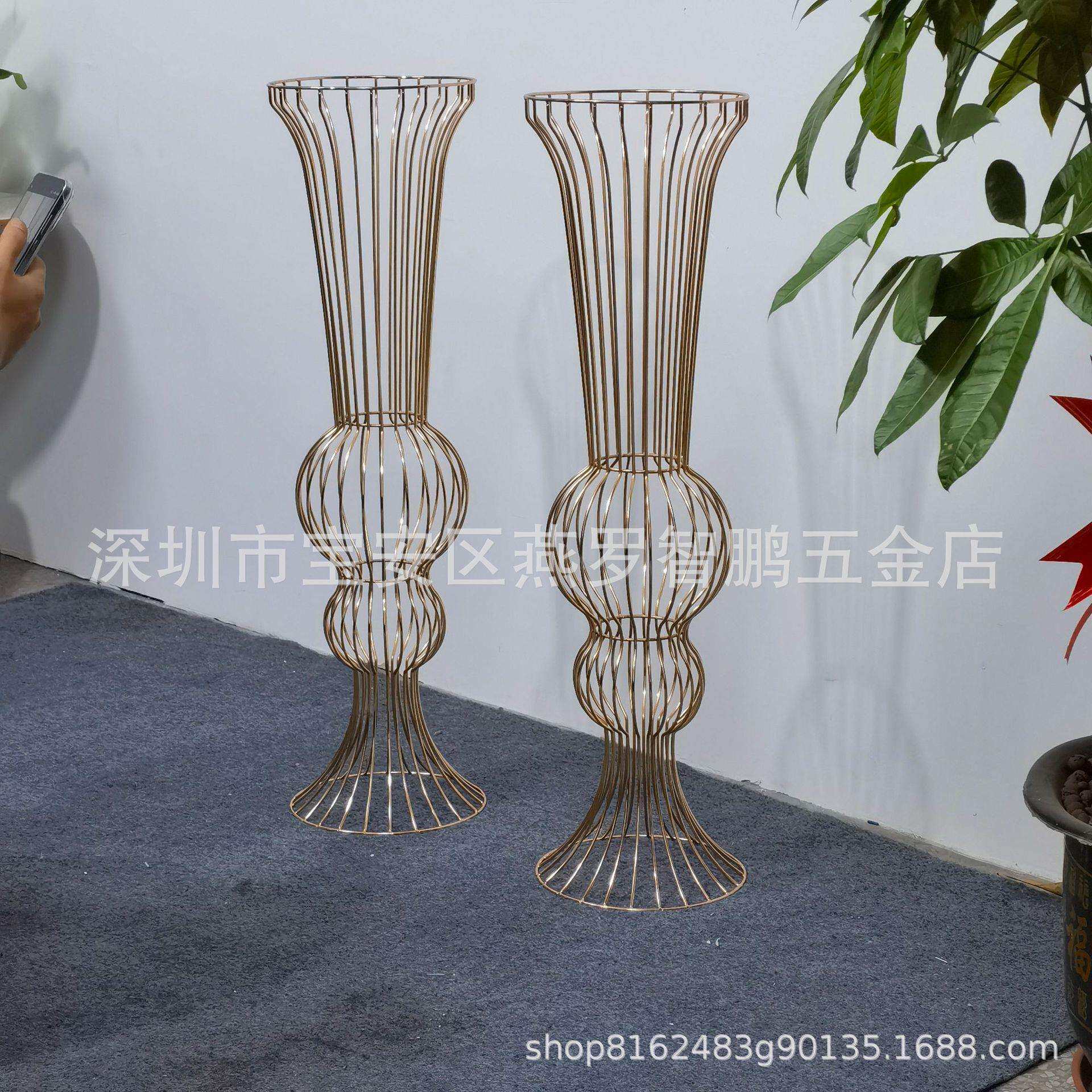 铁艺镂空花器婚庆道具小蛮腰花瓶婚礼布置家居摆件主桌插花路引