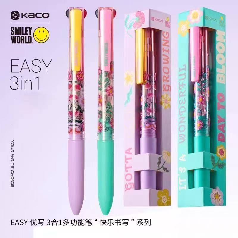 KACO中性笔花野花趣EASY优写3合1多功能香味0.5按动高颜值刷题笔