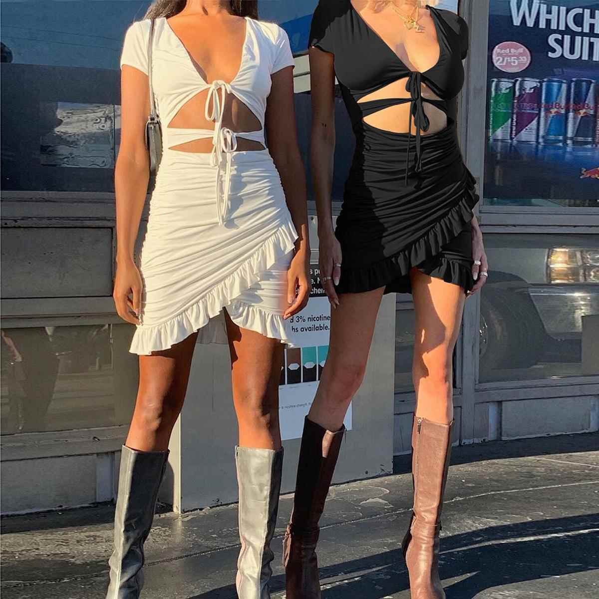 dresses out hollow women crop front open hilum show