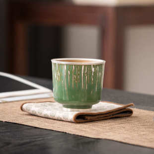 轻奢复古手工茶盏陶瓷茶杯品茗杯单杯 银彩竹林听雨富贵主人杯日式