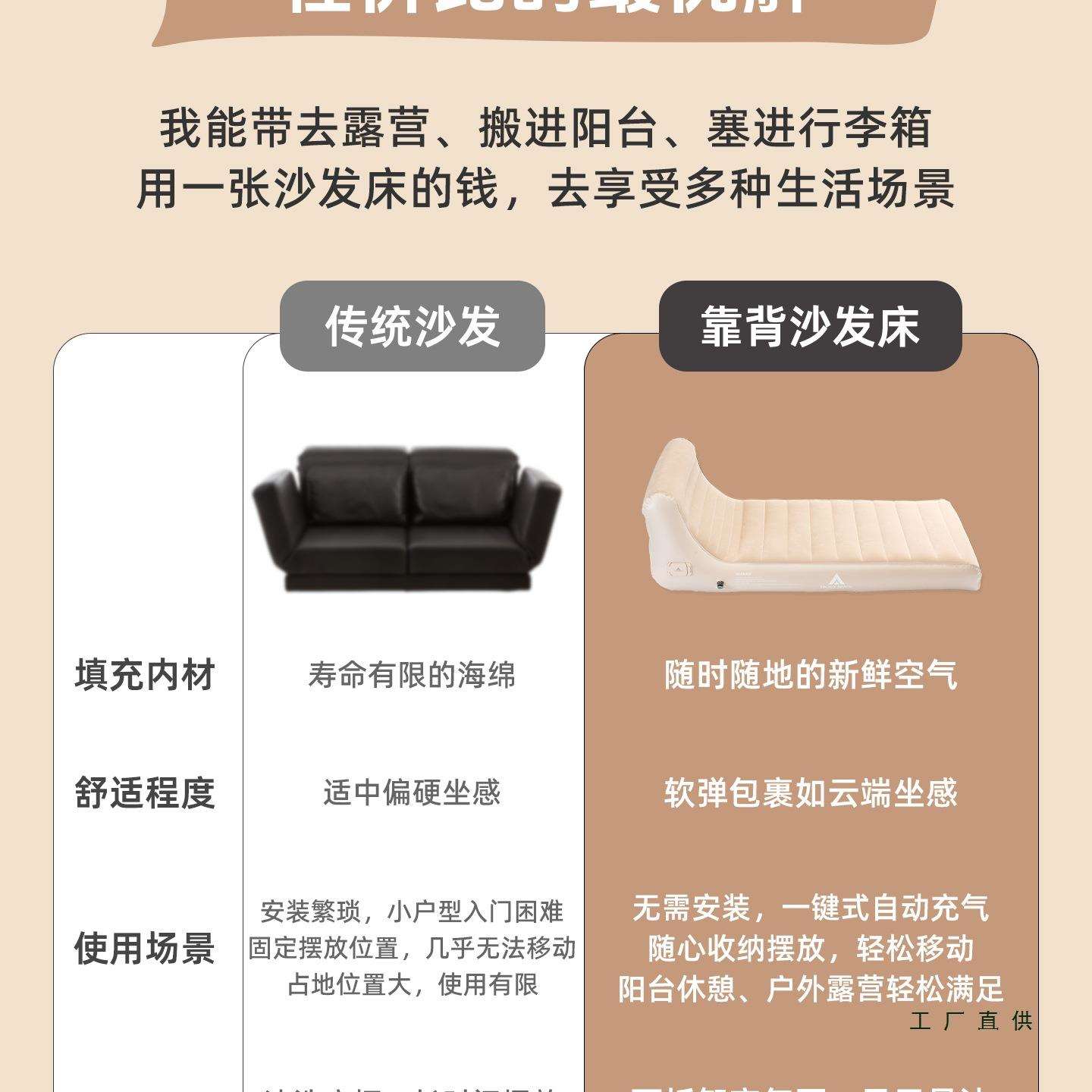 充气床垫充气沙发床二合一家用户外露营单人飘窗自动充气懒人沙发