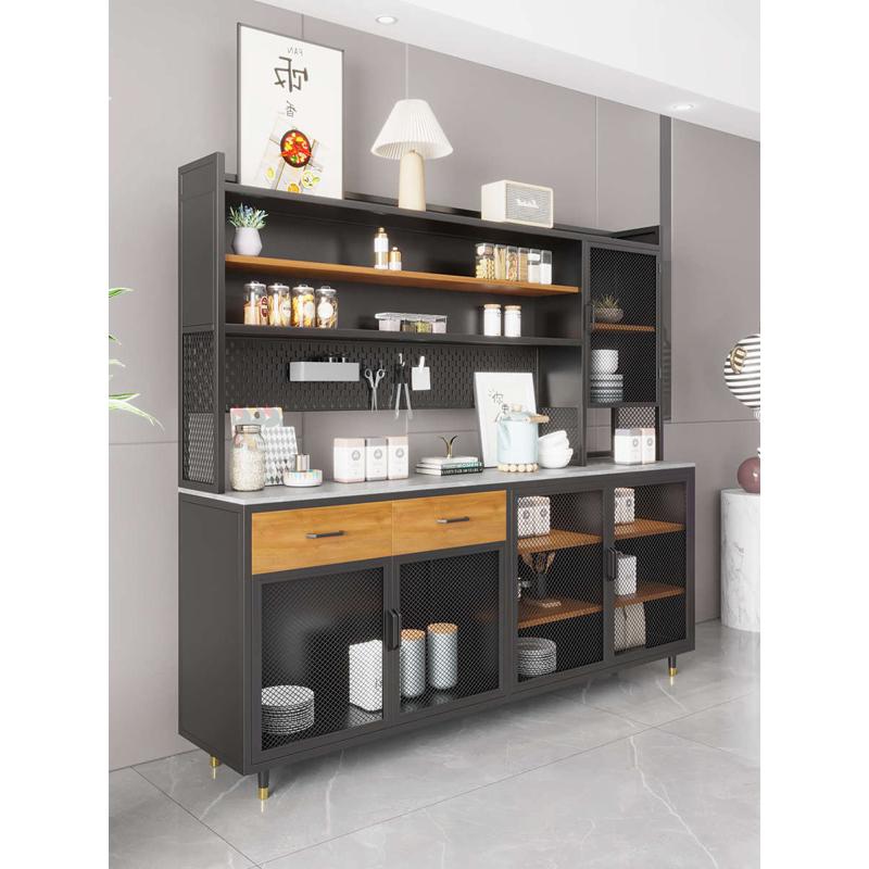 多功能铁艺餐边柜高柜餐厅厨房备餐柜实木靠墙玻璃茶水柜家用定制