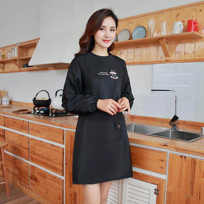 高档围韩裙女版时尚薄衣理罩作发店长袖工服防水家用厨房透气反穿