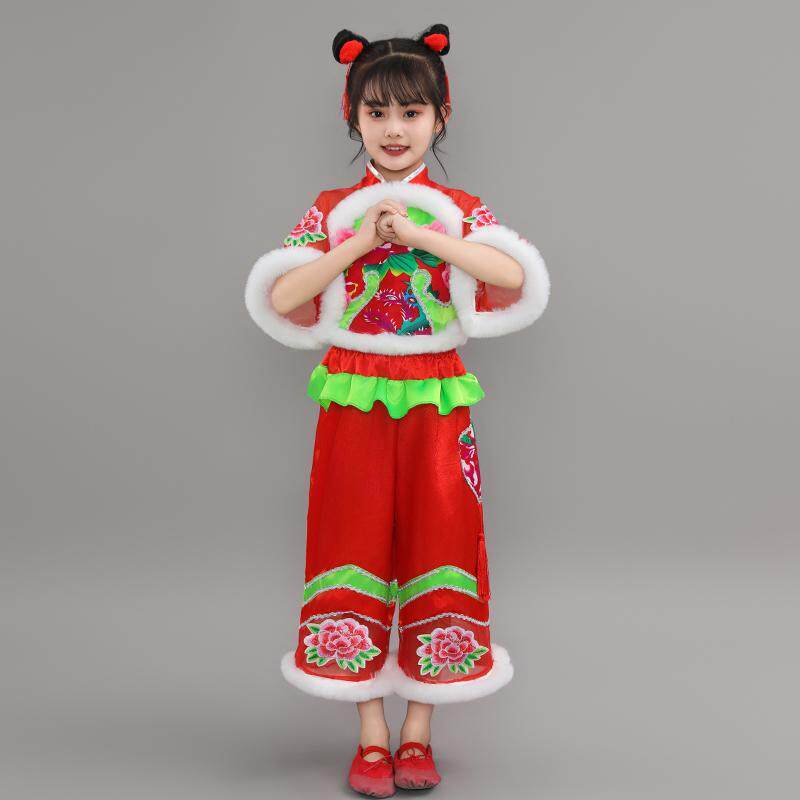 新款儿童元旦喜庆小梦娃演出服秧歌服中国风开门红盛世欢腾红灯笼