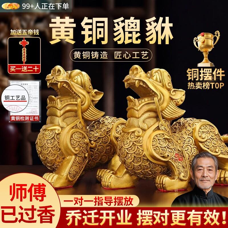 铜貔貅招财摆件客厅聚财旺财纯铜公母一对皮丘客厅貔犰办公室店铺