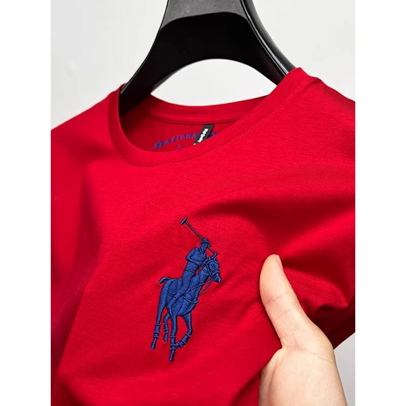 【丝光棉】品牌大马标刺绣男士短袖t恤圆领运动休闲夏装经典潮牌