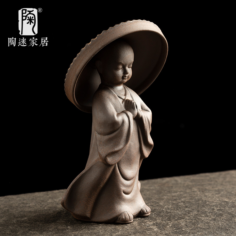 陶迷小沙弥茶漏粗陶窑变茶滤创意桌面摆件家用陶瓷过滤器茶具配件
