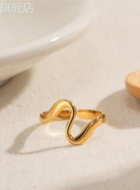 欧美时尚个性设计蛇形不规则曲线几何弧形不掉色开口戒指新品