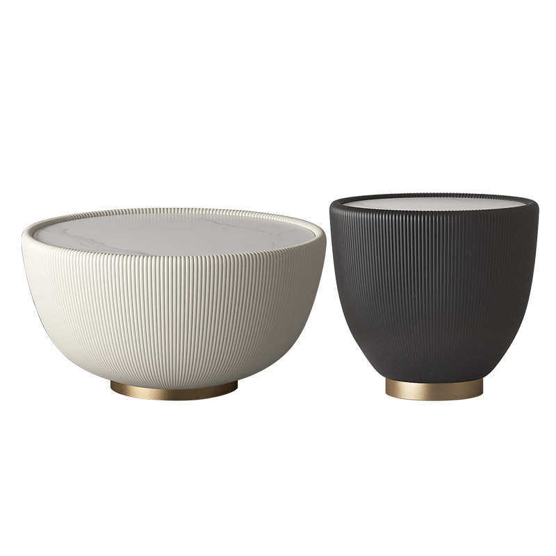 设计师创意圆形皮革大小茶几组合 北欧小户型客厅网红ins岩板茶几