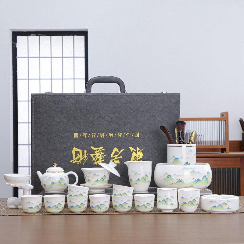 德化功夫茶具套装 家用泡茶茶具一整套 陶瓷悬停盖碗茶壶茶杯全套