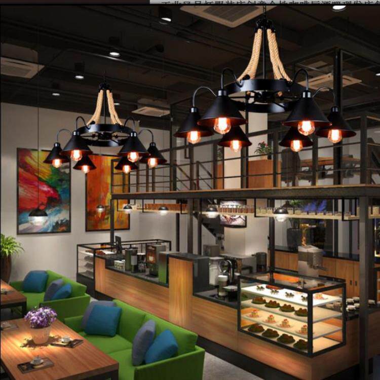 新款直销复古小黑裙麻绳餐厅铁艺火锅店创意酒吧咖啡厅吊灯