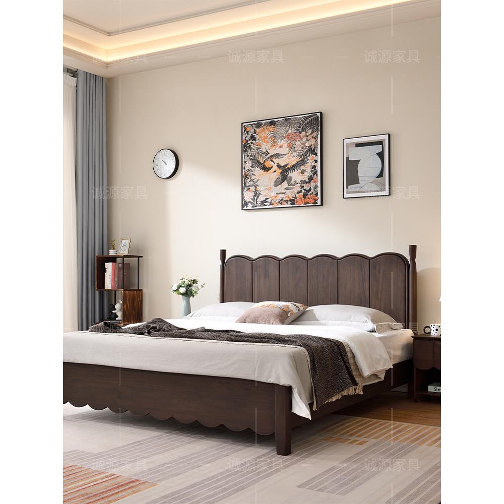 北美黑胡桃木床全实木美式法式覆古中古风宋氏美学主卧榫卯储物床