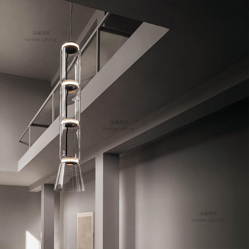 现代简约玻璃拼接时光隧道餐厅挑空吊灯别墅艺术装饰灯