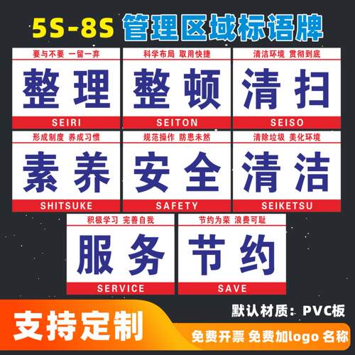 5s 6s 7s 8s工厂车间企业安全生产宣传大字号标语整理整顿产品质