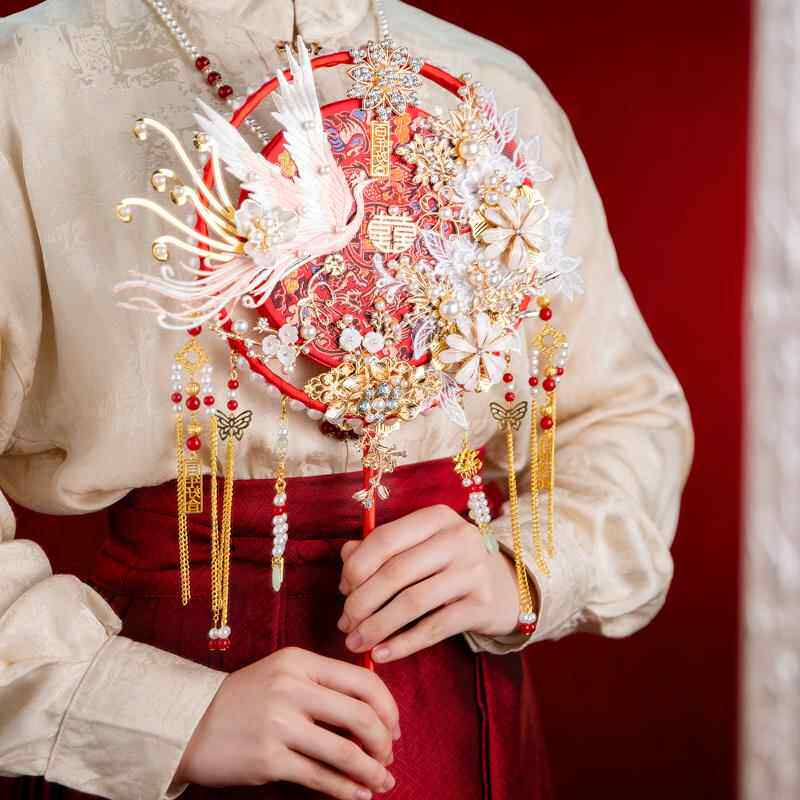 中式新娘秀禾团扇diy材料包喜扇婚礼出嫁手工双面定制古风成品扇