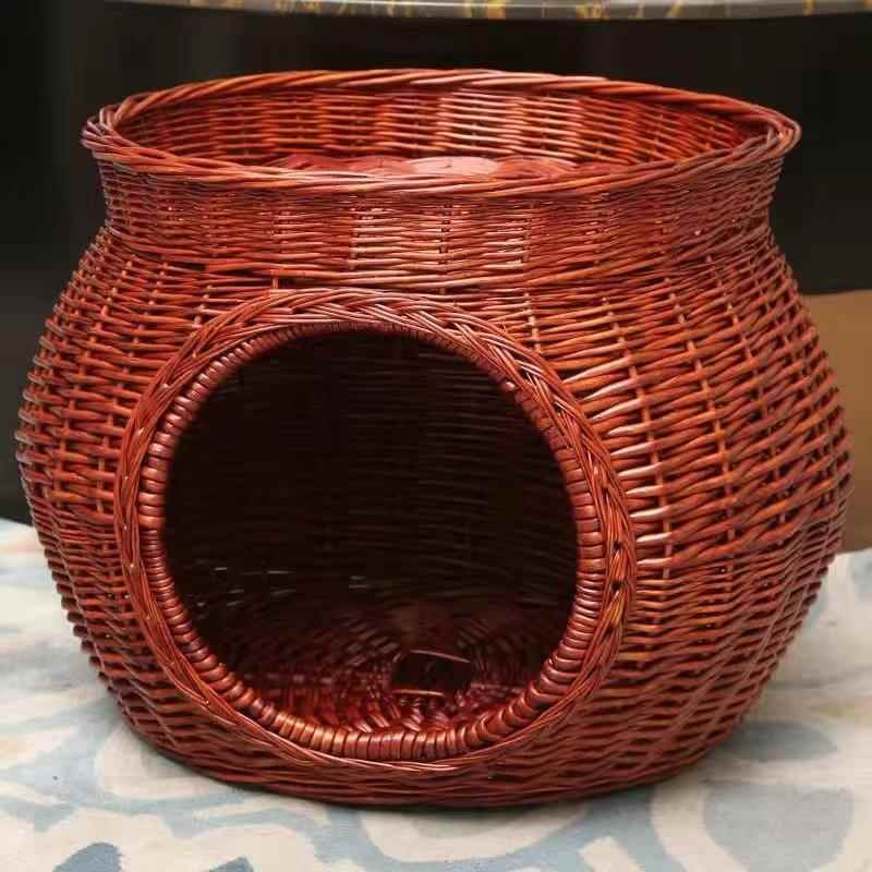 高档猫藤编猫窝四通用夏凉季窝封闭式双层猫屋猫天房子别墅猫舍猫