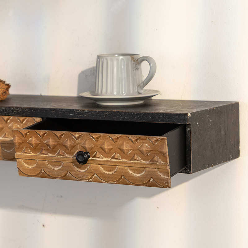 田园风复古民宿雕花置物架背景装饰架创意搁板带抽屉做旧壁挂吊柜,家装主材,挂钩/挂衣钩,淘宝优惠券,粉丝福利购,淘宝优惠卷