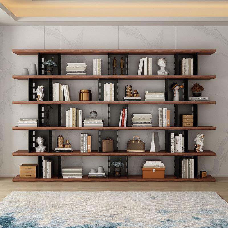 北欧loft铁艺展示柜家用简约落地置物架靠墙收纳架实木书架隔断架