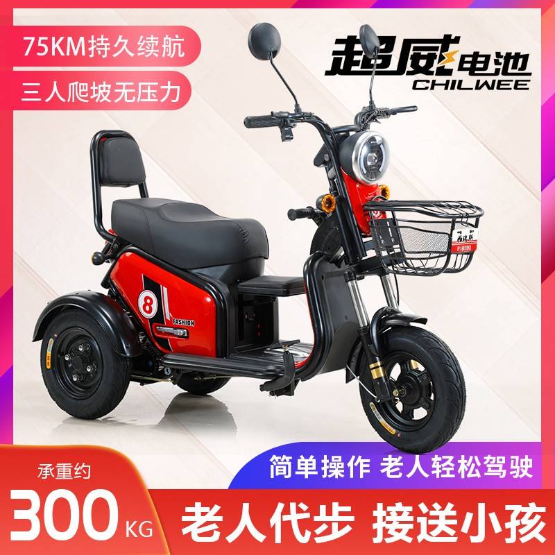 电动三车轮车休闲家孩用代步车女性接送子老型人新款布丁小电瓶可