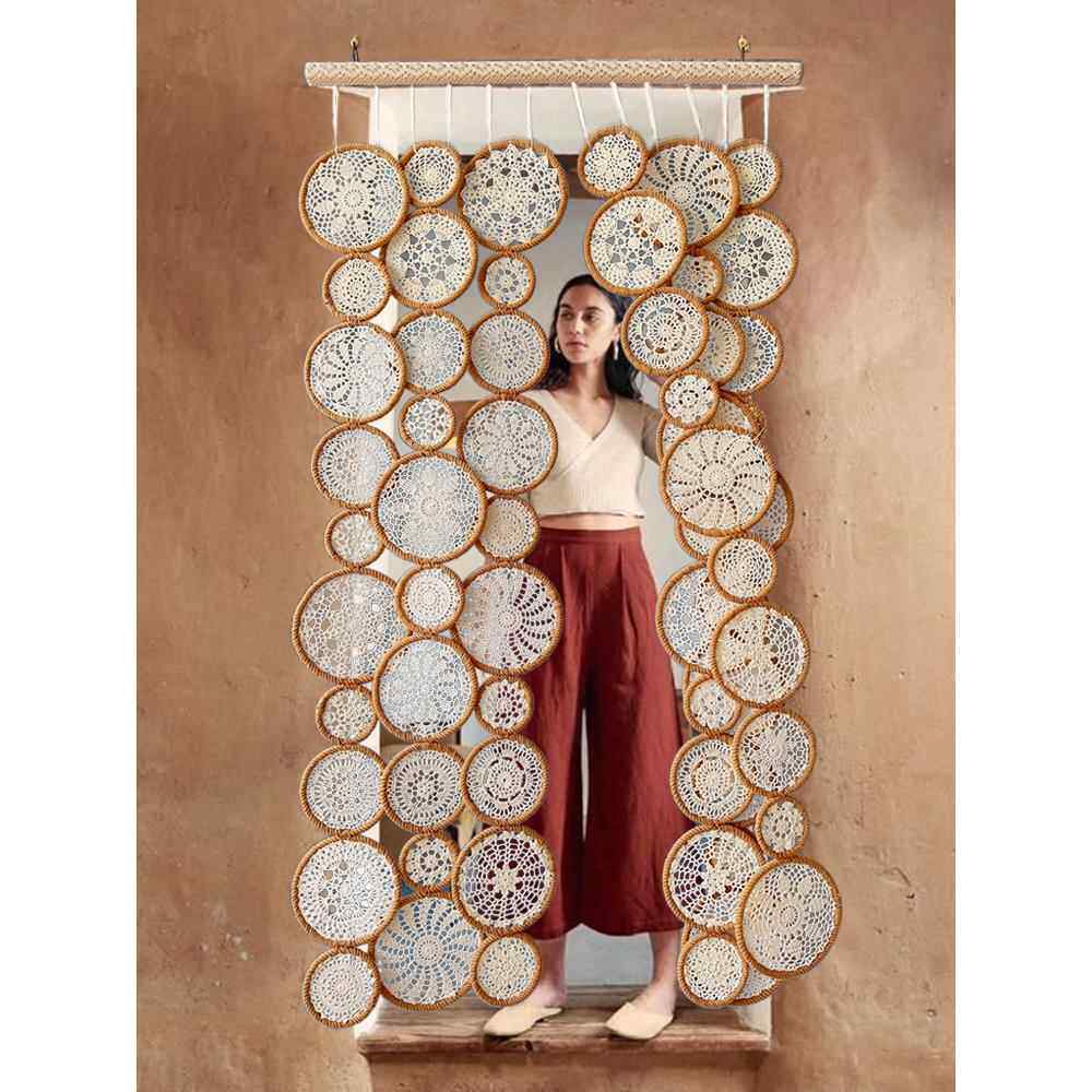 纯手工侘寂摩洛哥背景橱窗艺术装置屏风隔断门帘窗帘圆形挂画吊饰