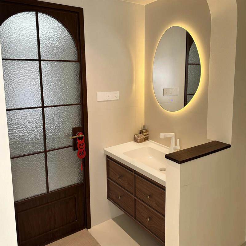 中古风黑胡桃木色浴室柜组合卫生间洗漱台洗脸洗手池陶瓷一体盆90