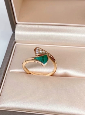 公价23600】99新宝格丽玫瑰金绿孔雀石扇子戒指AN858646尺码咨询