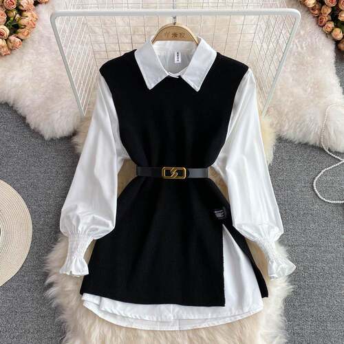 Womens Elegant Knit Vest Round Neck Solid Color MidStretch
