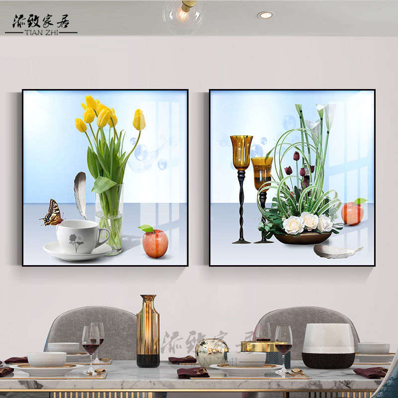 餐厅装饰画挂画现代简约餐桌画歺厅饭厅墙面壁画轻奢两联画水果图片