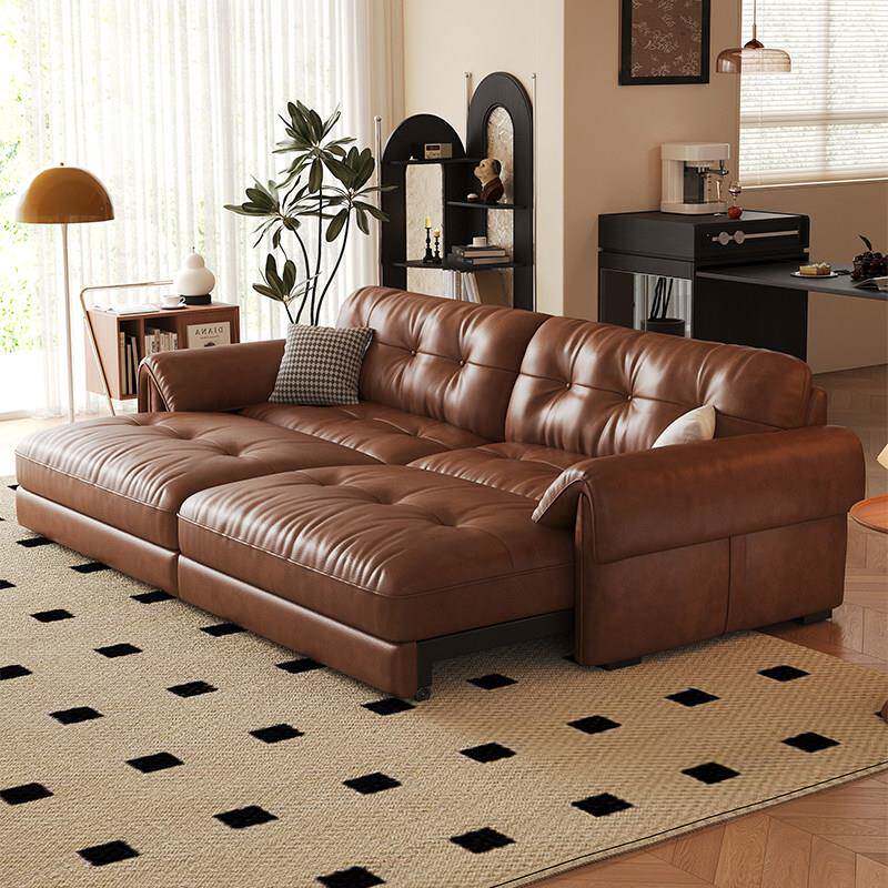 云朵真皮电动沙发床中古复古风客厅书房多功能伸缩2026新款沙发