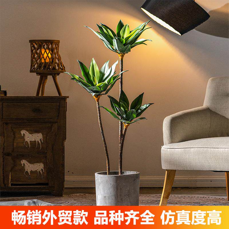 仿真龙舌兰多头仿真宝莲多肉植物带霜手感树室内装饰盆栽假绿植