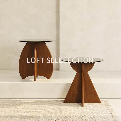 loft轻奢边几现代简约小茶几钢化玻璃实木圆桌边柜客厅沙发角几