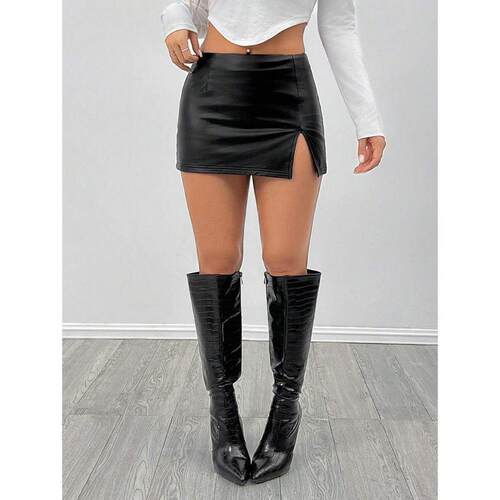 Y 66706 Women's low waist PU mini skirt 女士低腰 PU 皮短裙