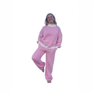 Women's 2 Pcs Sweatshirts Stripe Crew Neck Long Sleeve