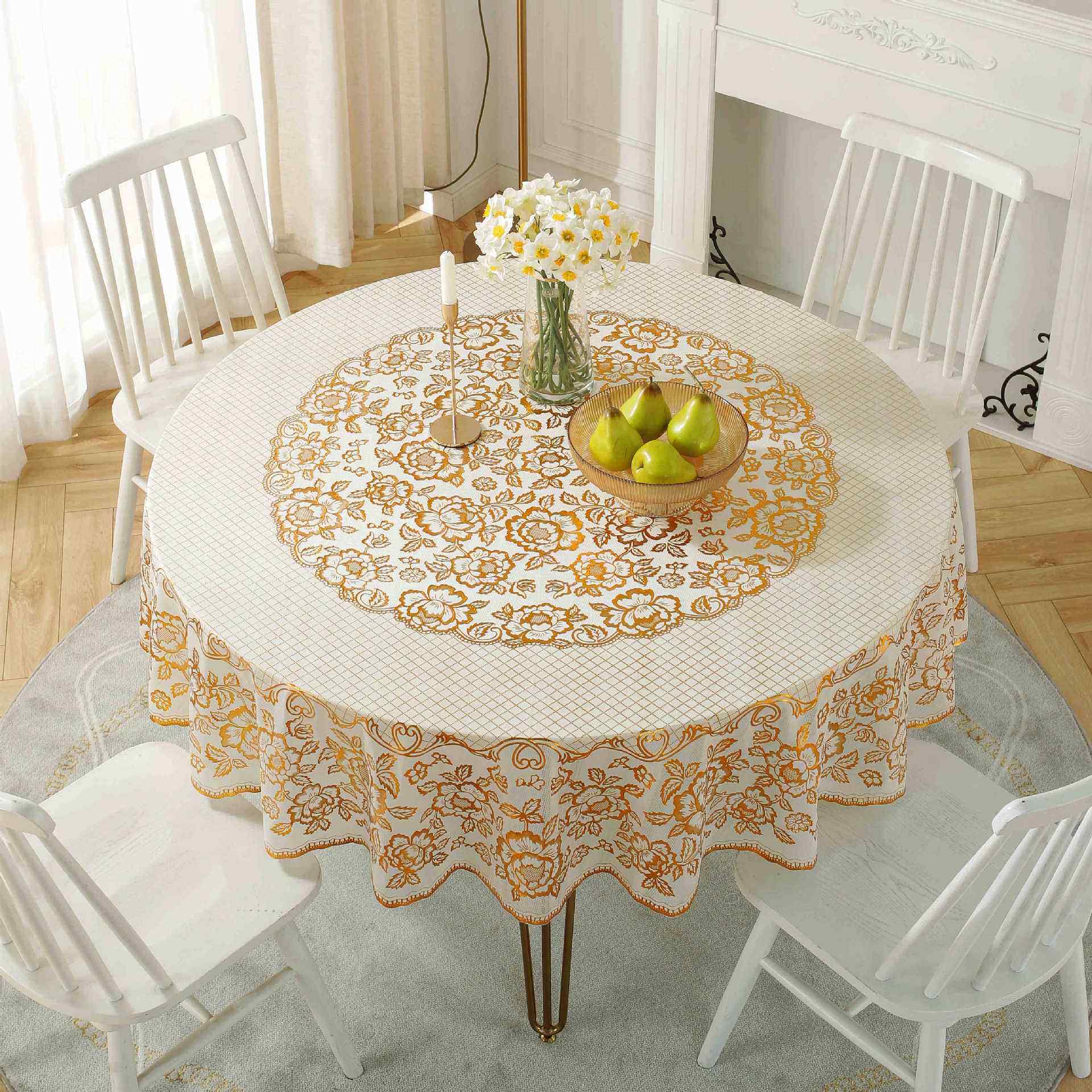 08厂家直销欧式烫金pvc台布大圆桌布防水防油酒店餐厅桌布